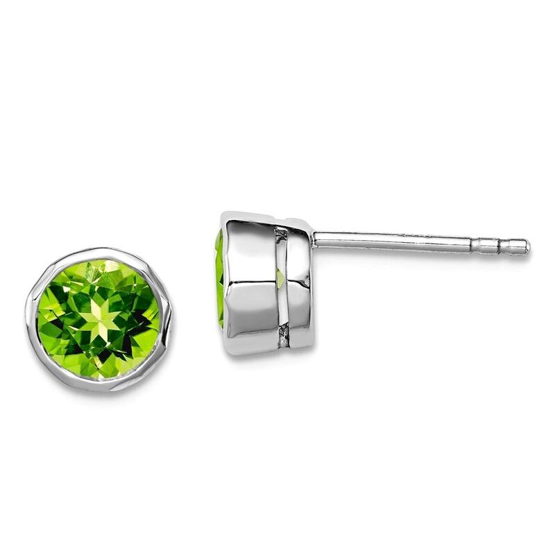 Curata 925 Sterling Silver 7mm Bezel-set Rhodium Genuine Gemstone Stud Earrings - Peridot