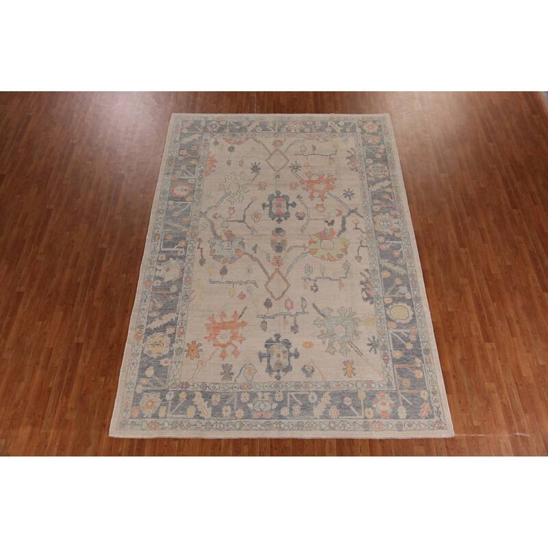 Hand Knotted Oriental 100% Wool Carpet Transitional All-Over Beige & Ivories Oushak Area Rug - 12' 5'' X 8' 9''