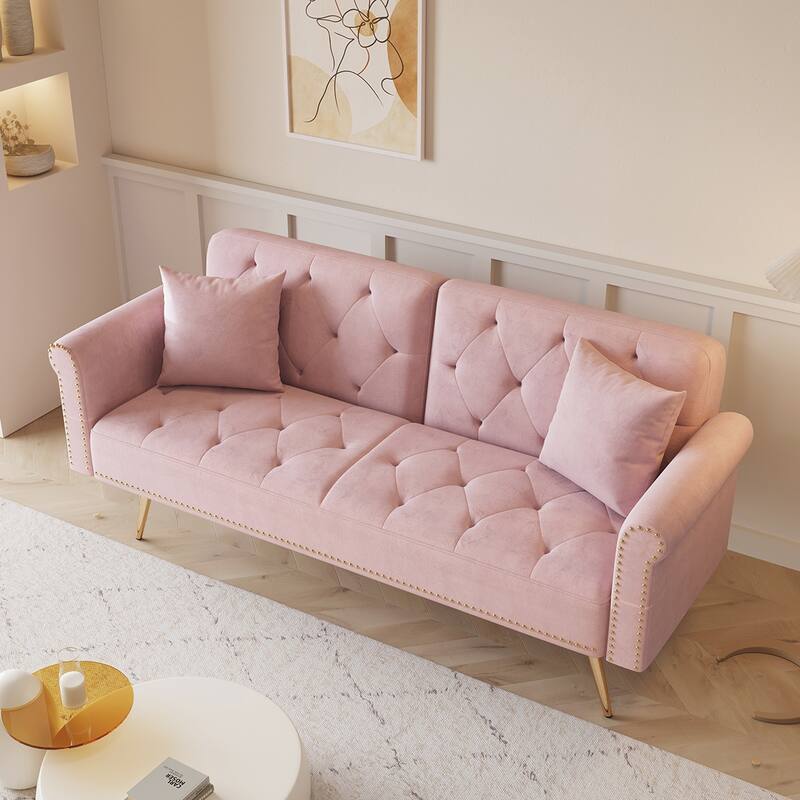 Velvet Tufted Back With 3 Pillow