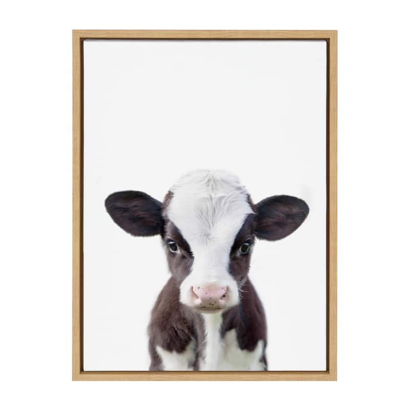Kate and Laurel Sylvie Baby Cow Portrait Framed Canvas by Amy Peterson - 18x24 - Plastic - Natural