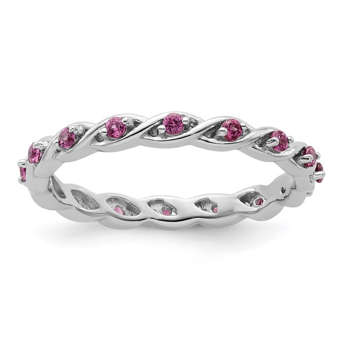 Curata 925 Sterling Silver 2.5mm Rhodolite Garnet Ring