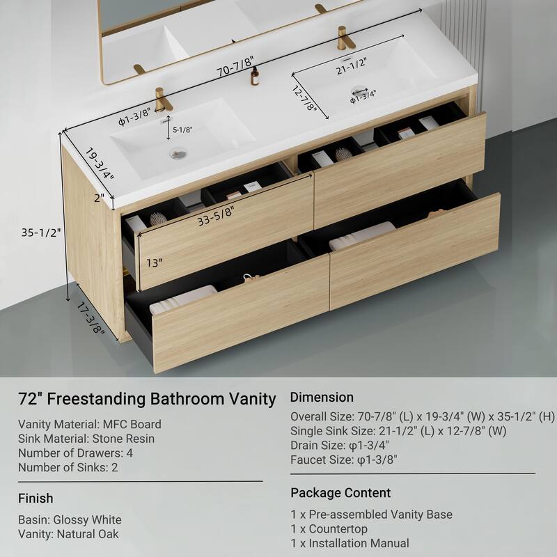 Freestanding Bathroom Vanity with White Stone Resin Top