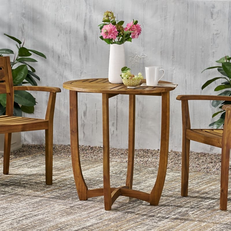 Outdoor Round Acacia Wood Accent Table, 27.5" Teak