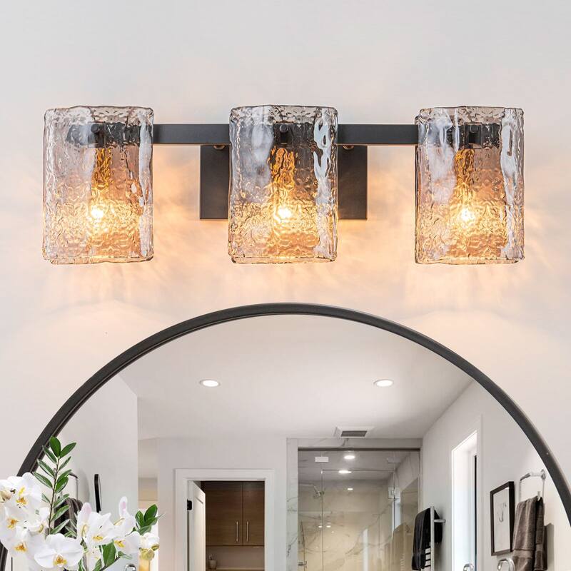3/4-Light Textured Smoke Glass Wall Sconce — Modern Industrial Vanity Light for Bathroom