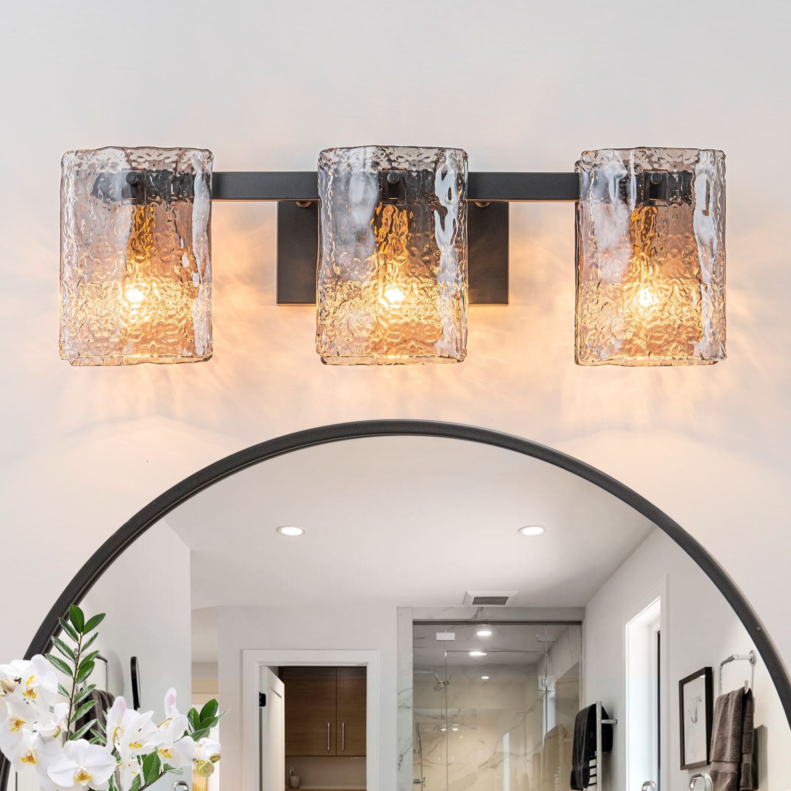 3/4-Light Textured Smoke Glass Wall Sconce Modern Industrial Bathroom Vanity Light