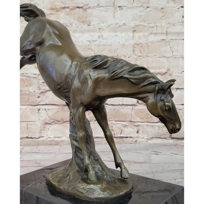 Jumping Wild Imitative Horse Mustang Stallion Bronze Sculpture Statue On Marble Base