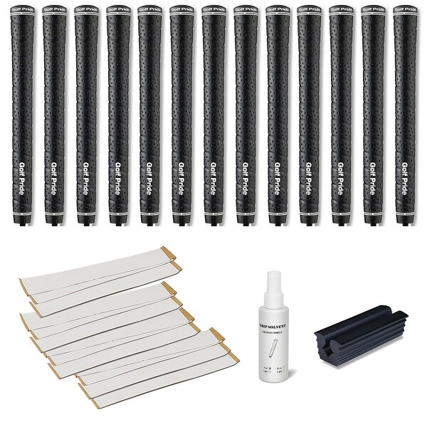 Golf Pride Tour Wrap 2G Jumbo Black - 13 pc Golf Grip Kit (with tape, solvent, vise clamp)