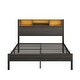 preview thumbnail 6 of 6, Full Size Platform Bed Frame with Storage Headboard, Metal Bed with Charging Station, Bookcase Storage, Noise-Free, Black