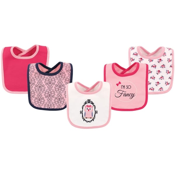slide 1 of 1, Hudson Baby Infant Girl Cotton Bibs 5pk, Fancy Owl, One Size - Fancy Owl - One Size One Size - Fancy Owl