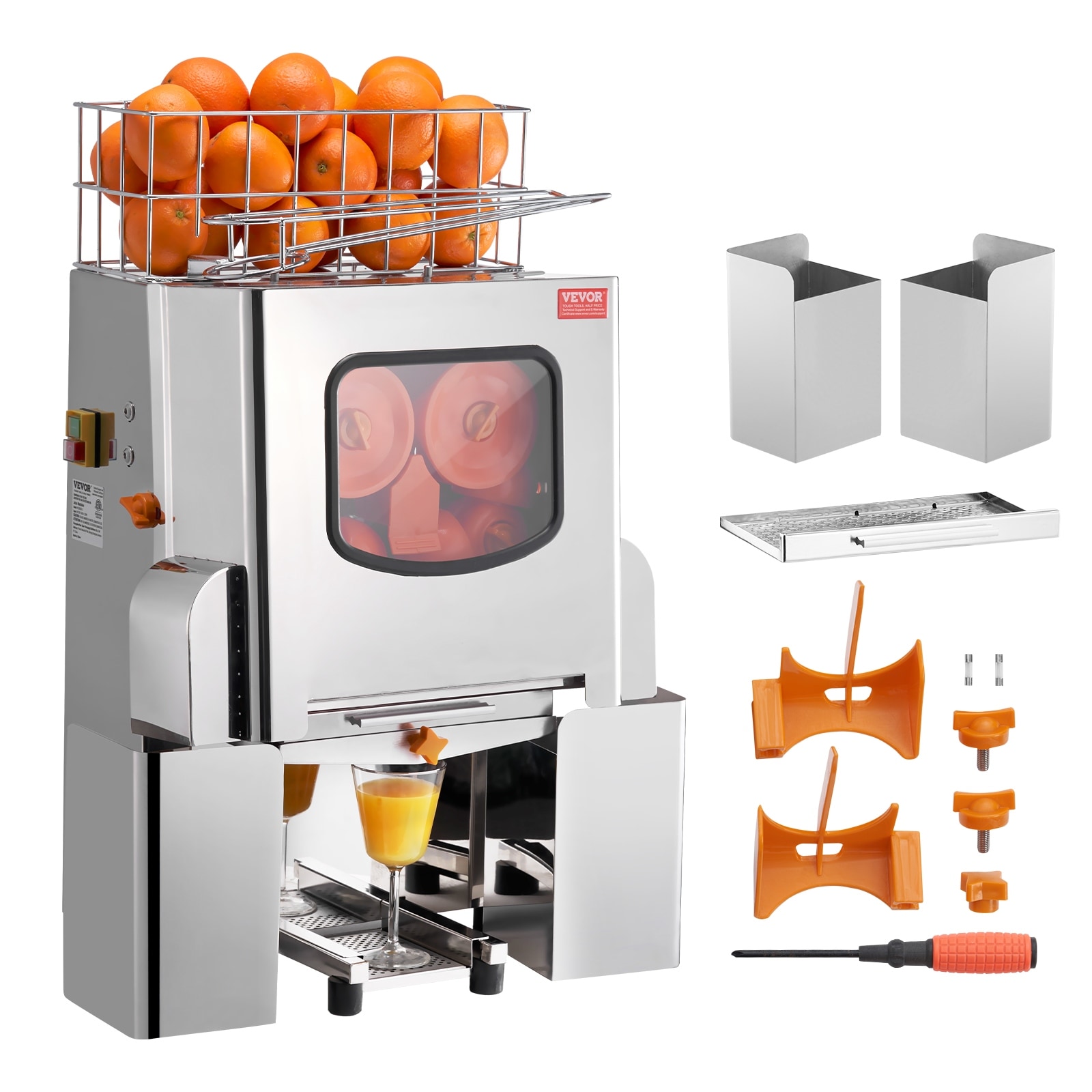 VEVOR Commercial Orange Juicer Machine Automatic Juice Extractor with Water Tap 2 Peel Collecting Buckets