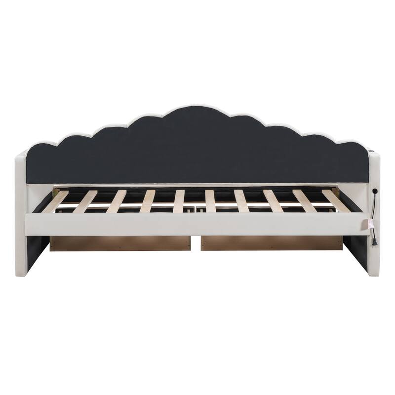 Modern Twin Daybed with Storage Drawers and USB Ports, Velvet Upholstered Frame