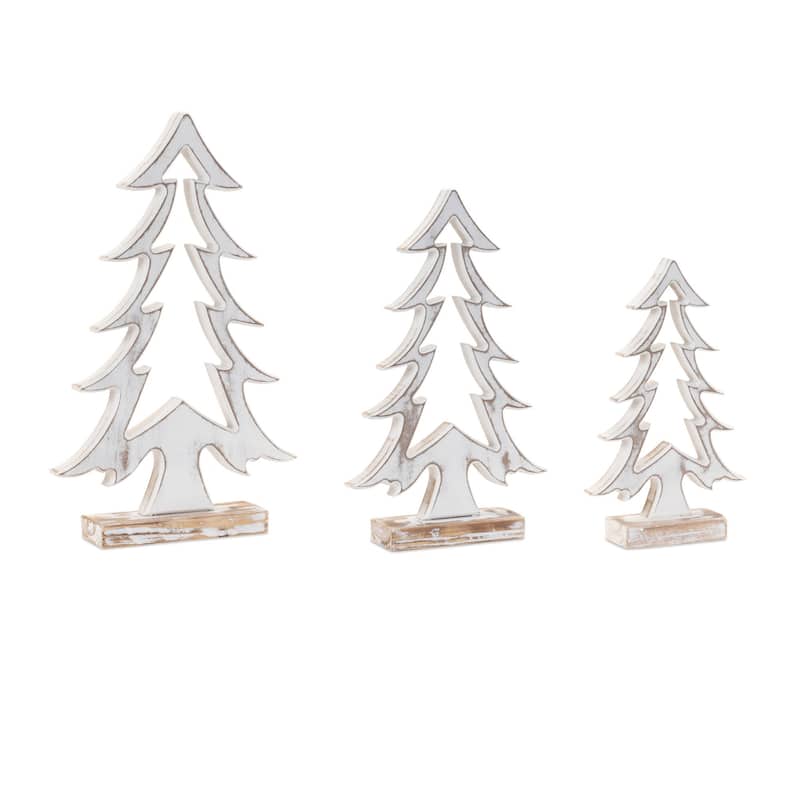 Rustic Indoor Christmas Décor in Assorted Sizes with Minimalist Farmhouse Style Set of 3 - 11.5” H x 2.25” D x 18” W - White, Beige