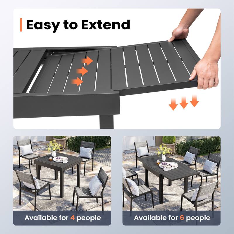 Pellebant Outdoor 3/5/7-piece Aluminum Dining Set Extendable Dining Table with Chairs