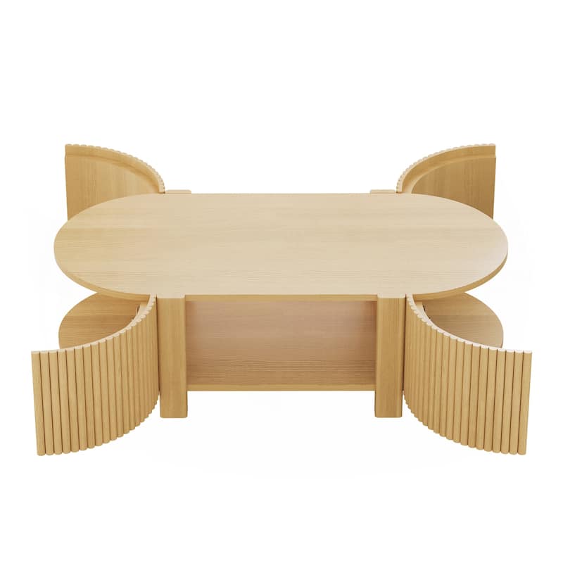 Oval Fluted Coffee Table with Storage for Living Room