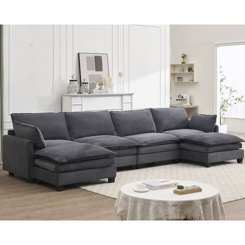 137" Velvet U-Shaped Sectional Sofa with 2 Ottomans, Deep Seat