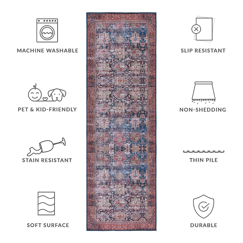 SAFAVIEH, Tucson Machine Washable Slip Resistant Jadwiga Traditional Rug