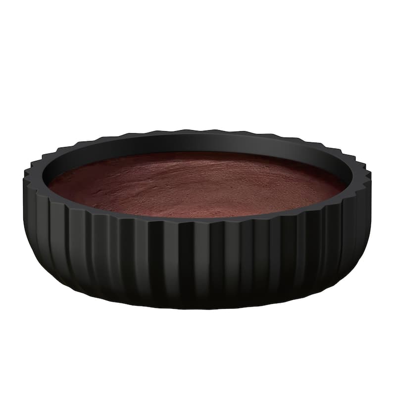 Round Fulted Bowl Planter with Enhanced Interior Concrete Flower Pots - 21 x 8 in - Charcoal Black(Enhanced Interior)