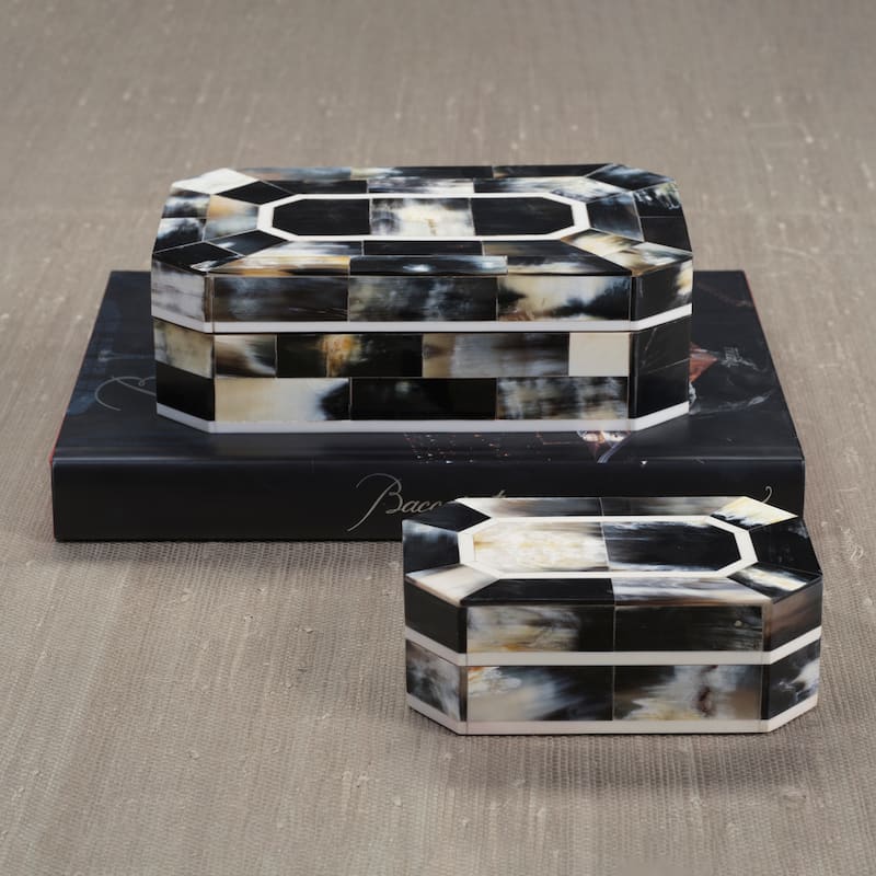 Baldur Black Horn Inlaid Decorative Box with Ivory Trim