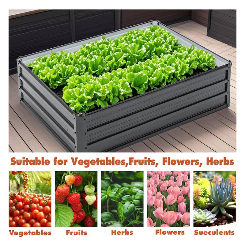 4x3x1ft Metal Raised Garden Bed,Deep Root Outdoor Galvanized Planter Box,Patio Kit Planting Beds