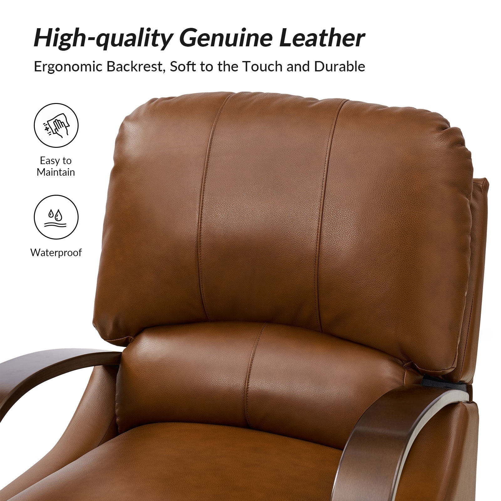 Alexandra Mid-Century Modern Genuine Leather Manual Recliner