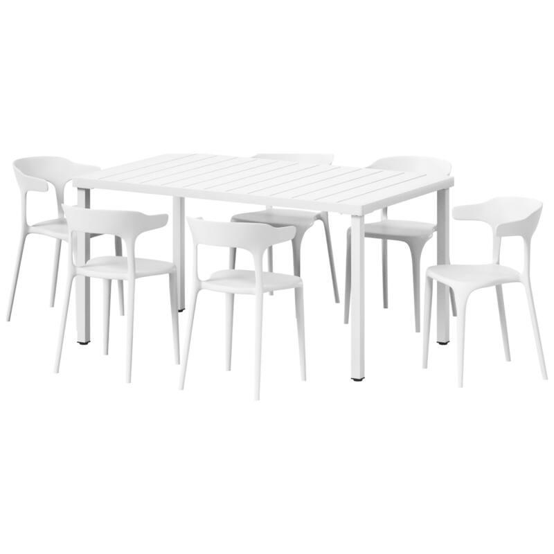 Frond and Form 6-Person Outdoor Rectangular Dining Set - White