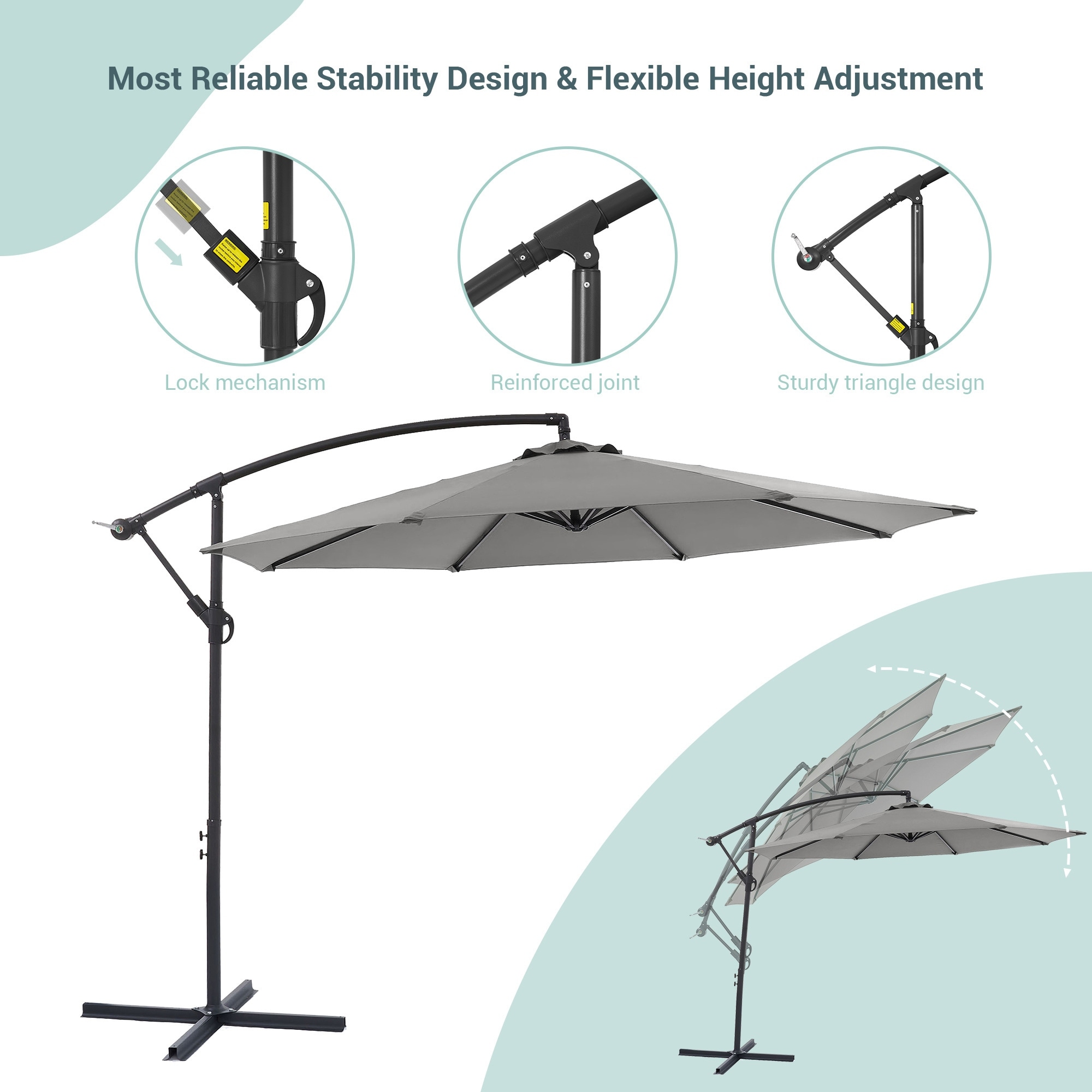 are the patio umbrellas have adjustable in height 【Summer Sale】ABCCANOPY Cantilever Umbrella Offset Hanging Umbrella 10FT Orange Stability is ensured by the beech wood pole 10FT Patio Umbrella Patio Umbrellas