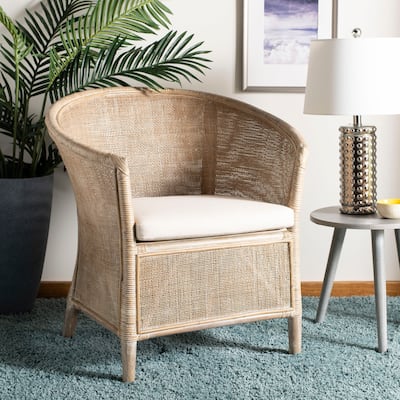 SAFAVIEH Alexana Rattan Armchair -White Washed - 31.5" x 29.9" x 25.6"