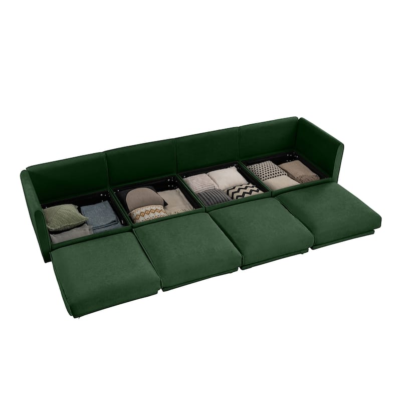 Modern 4 Deep Seat Modular Sofa with Storage, Cylindrical Backrest & Armrests