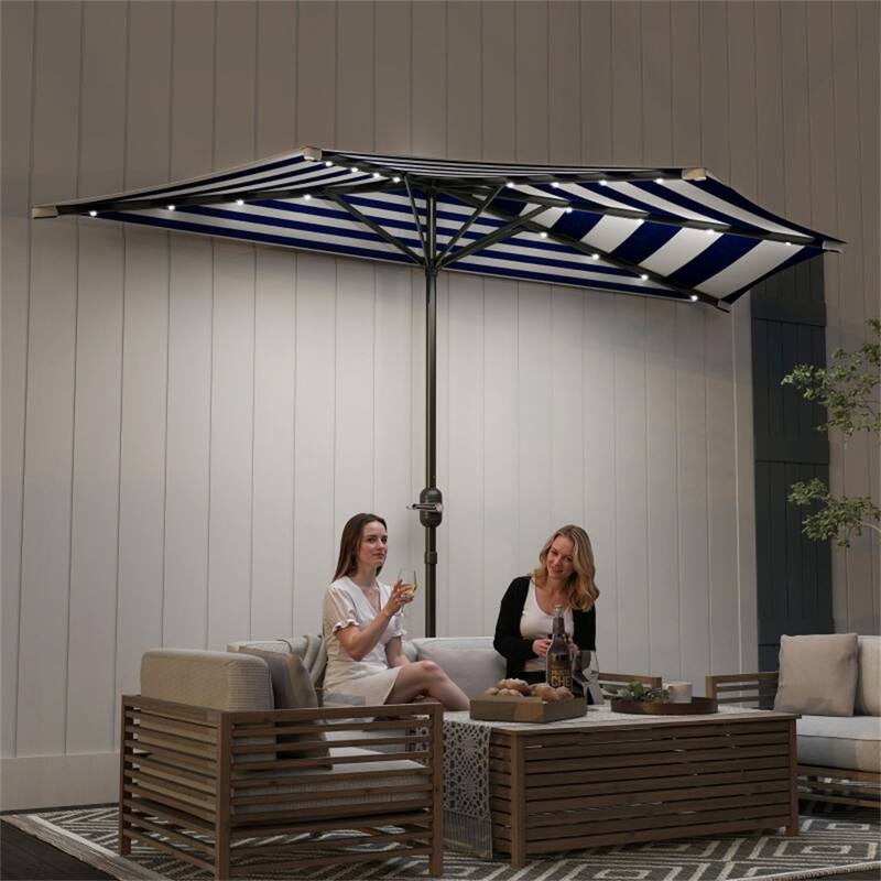 8.5’ Half Patio Umbrella with Solar Panel Lights and UPF 30+ Protection Hand Crank Air Vented Top - 8.5' L x 4.5' W x 7.6' H