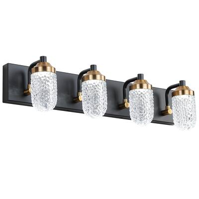 Crystal Vanity Lighting Black Gold LED Bathroom Wall Sconce Fixture