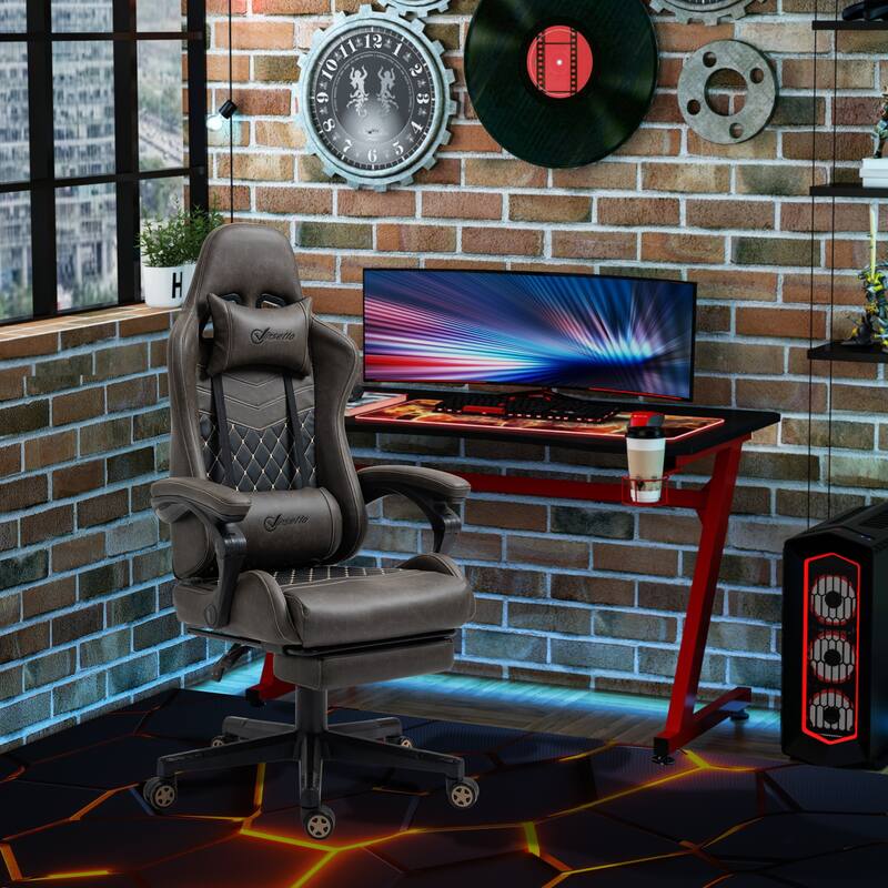Racing Game Chair PU Leather Office Game Chair High Back Recliner with Footrest Lumbar Support, Adjustable Height, for Office