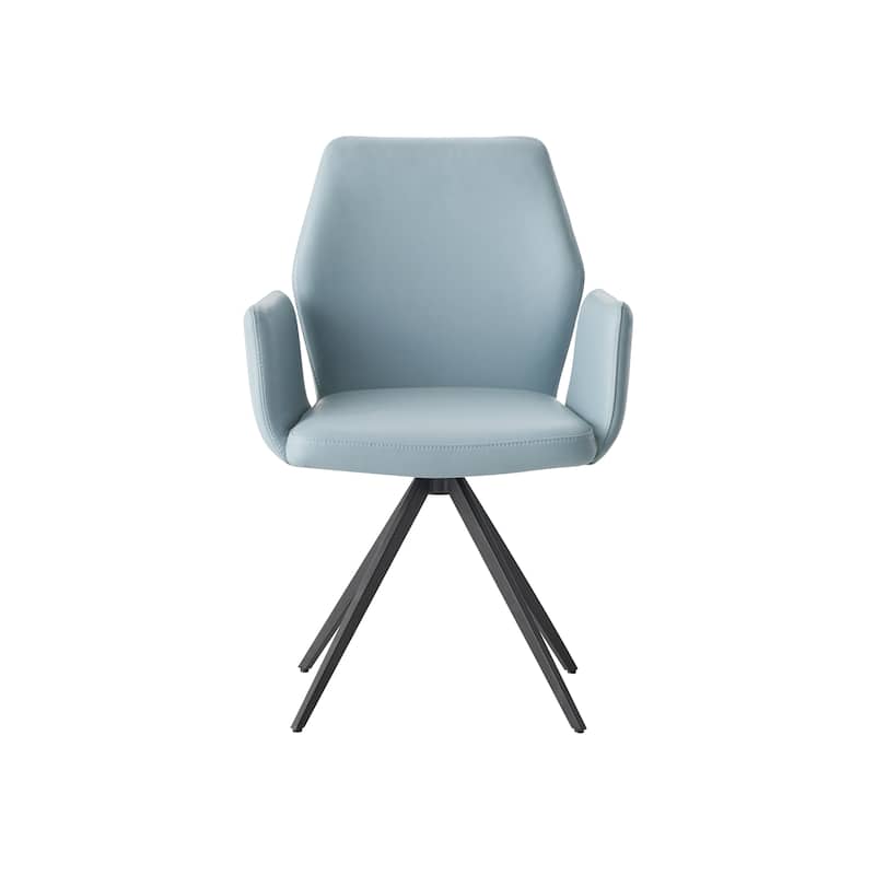 Light Blue Leather & Black Finish Arm Chair W/Swivel