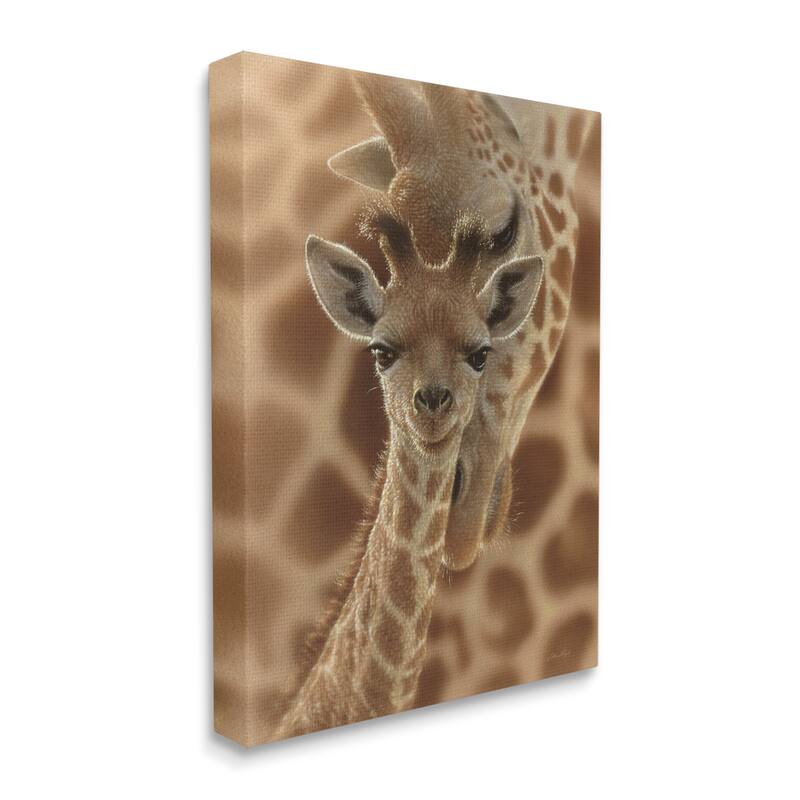 Stupell Baby Giraffe with Mother Patterned Safari Animal Hug Canvas Wall Art - Orange