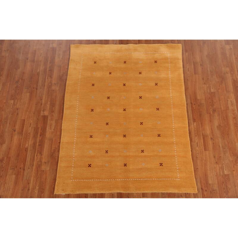 Hand Knotted Oriental 100% Wool Carpet Tribal Tribal Yellow & Gold Gabbeh Area Rug - 6' 4'' X 4' 7''