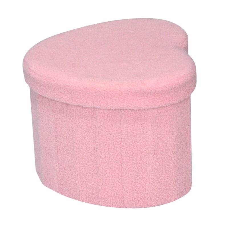 Pink Heart Shap Upholstered Teddy Storage Ottoman Seat for Kids Room