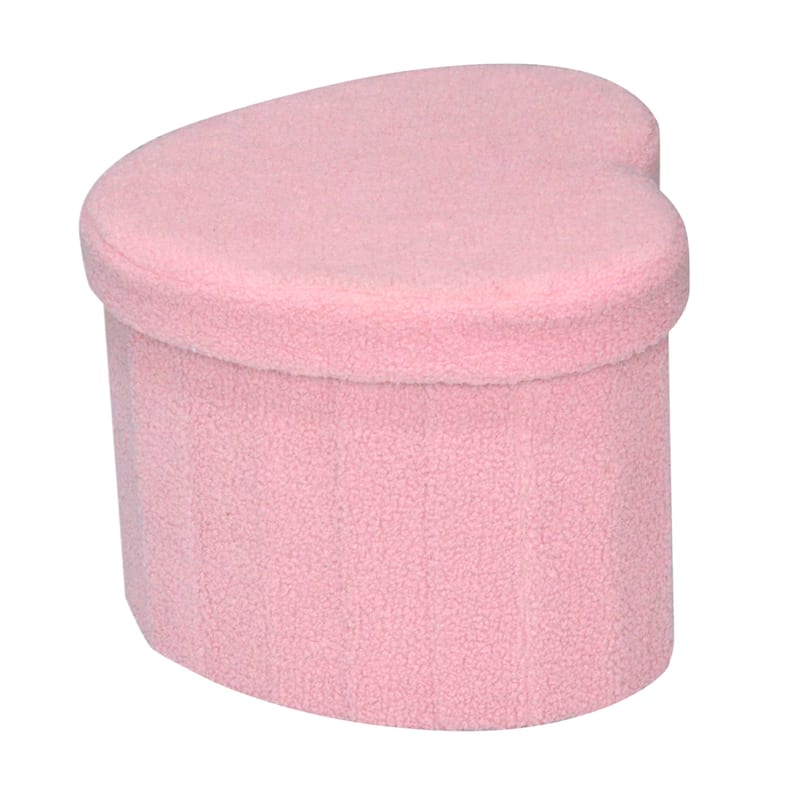 Pink Heart Soft Teddy Boucle Storage Ottoman Foot Stool with Tray Lid