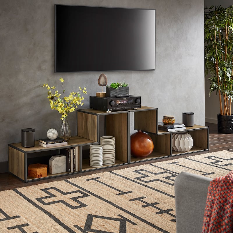 Shelby Natural Finish TV Stand with Silver Gray Metal Frame by iNSPIRE Q Modern - Natural