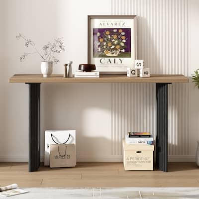 Console Table made of Fraxinus Mandschuric Solid Wood Veneer,with Distinctive Round Hollow Legs