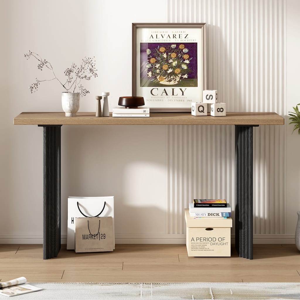 Console Table made of Fraxinus Mandschuric Solid Wood Veneer,with Distinctive Round Hollow Legs