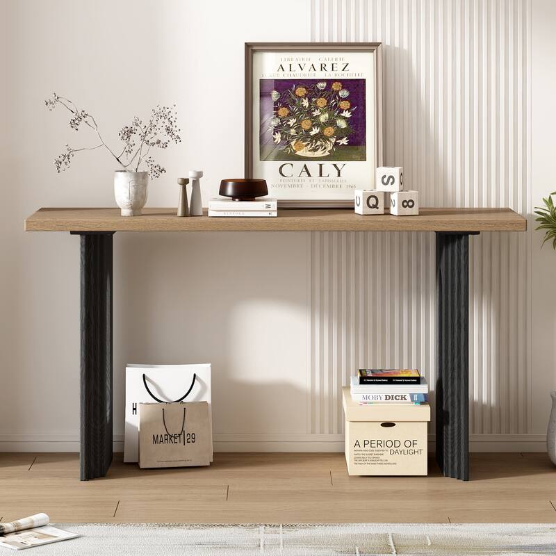 Uniquely Designed Console Table made of Fraxinus Mandschuric Solid Wood Veneer,with Distinctive Round Hollow Legs