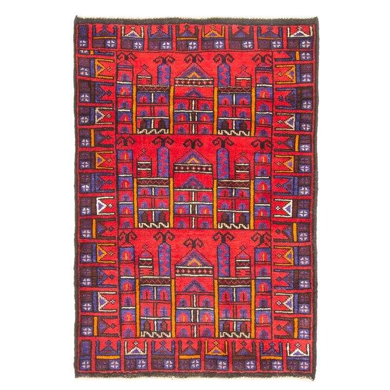 ECARPETGALLERY Hand-knotted Teimani Red Wool Rug - 2'10 x 4'5