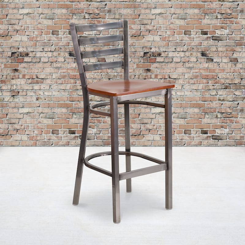 Clear Coated Ladder Back Metal Restaurant Barstool - 17"W x 18"D x 42.25"H