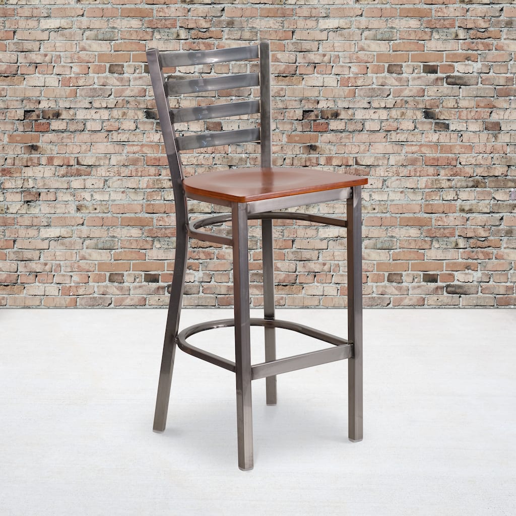 Clear Coated Ladder Back Metal Restaurant Barstool - 17"W x 18"D x 42.25"H