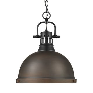 Yep by Golden Lighting Duncan 1-light 14in Chain Hung Pendant in Matte Black and Rubbed Bronze shade