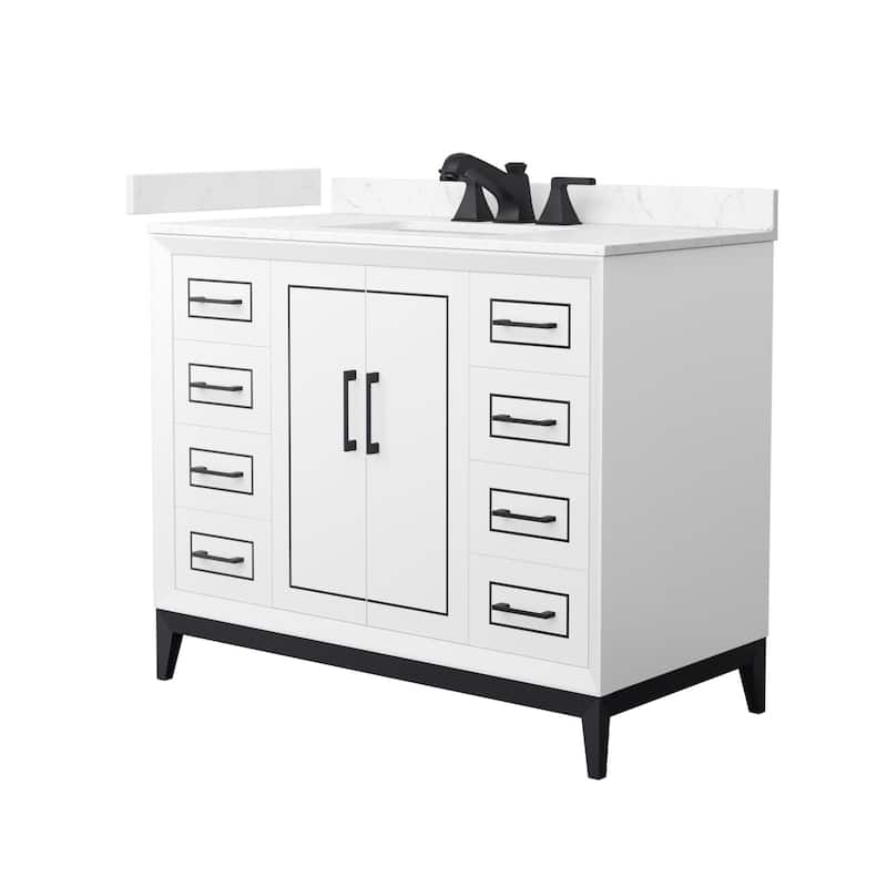 Wyndham Collection WCH5151-42S-VCA-US3MXX Marlena 42" Free Standing - White / Carrara Cultured Marble Top / Matte Black