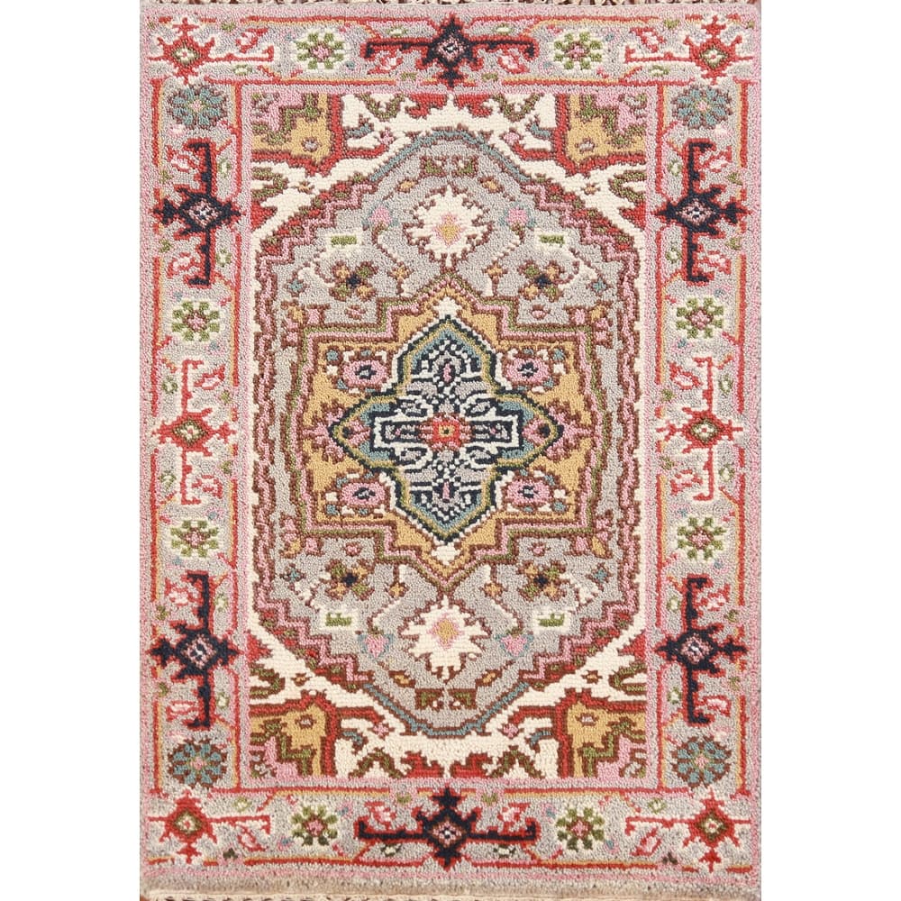 Hand Knotted Oriental 100% Wool Carpet Traditional Medallion Greys & Charcoal Heriz (serapi) Area Rug - 3' 0'' X 2' 0''