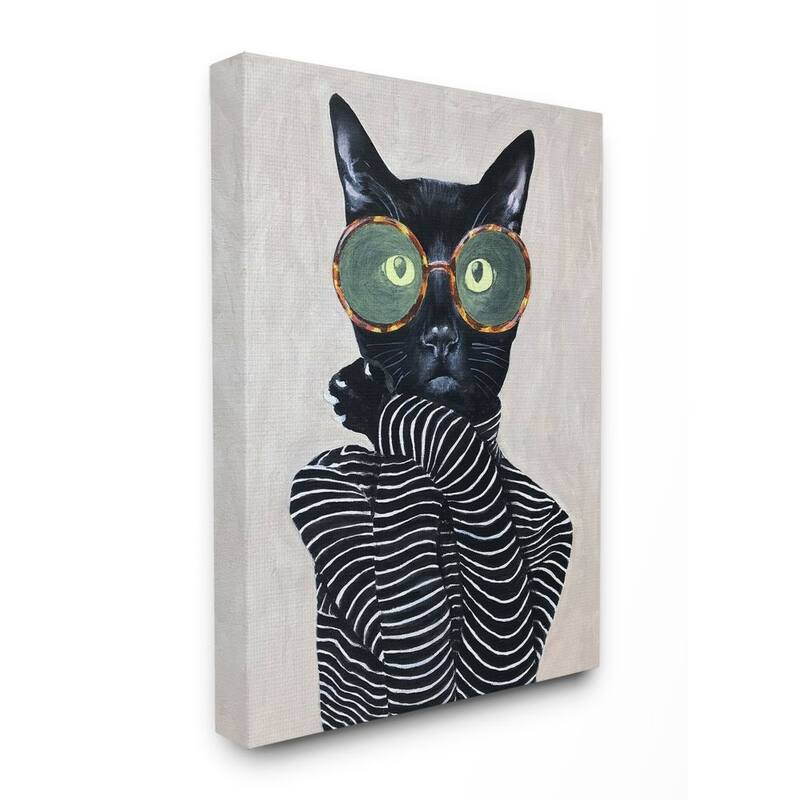 Stupell Fashion Feline Striped Shirt And Round Glasses Cat Canvas Wall Art, 11x14, Proudly Made in USA - Multi-Color