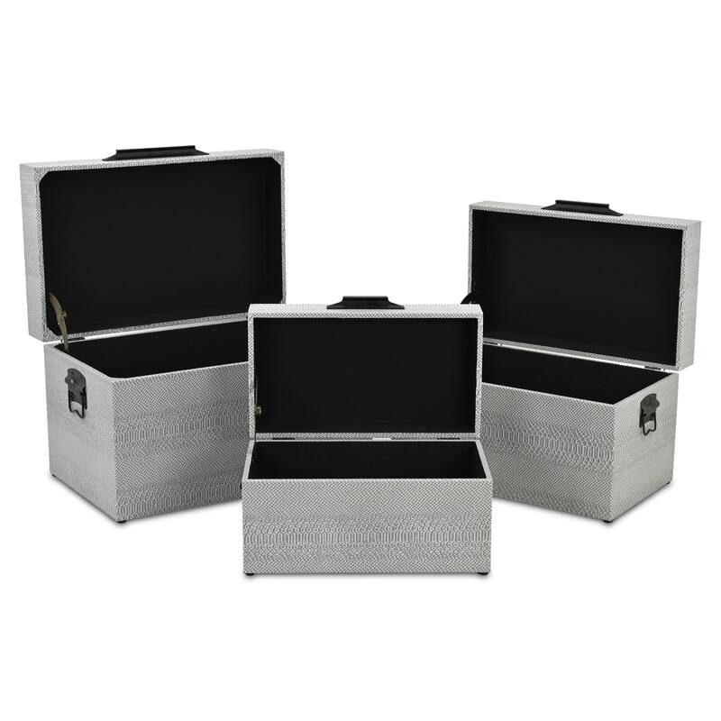 Anouk Set of 3 Rectangular Decorative Storage Trunks - Gray Faux Snakeskin - N/A