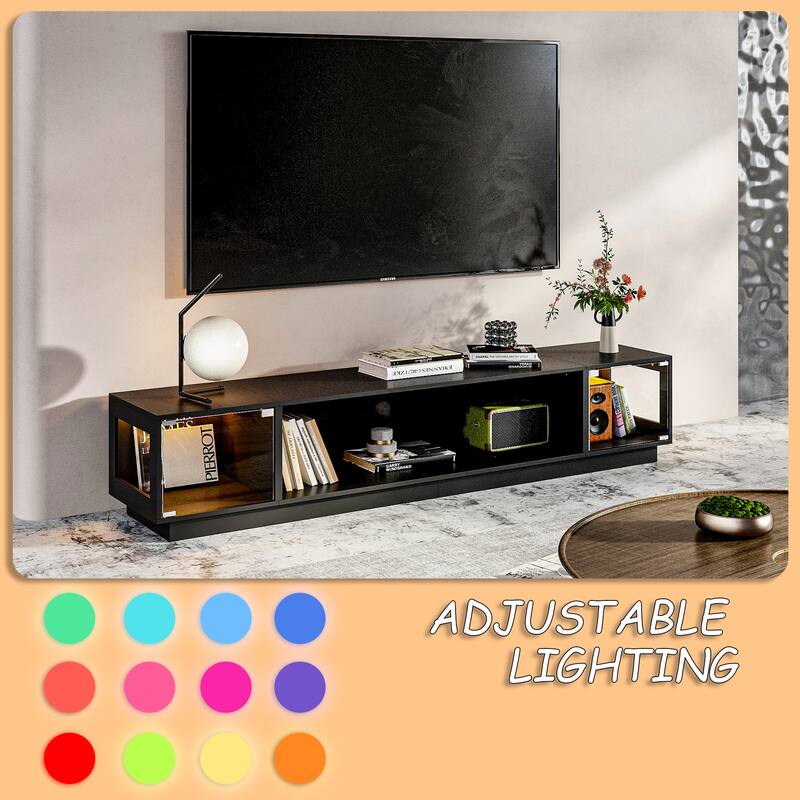 Modern Black Fireplace TV Stand Combo,Remote Fireplace Heater,2 Drawers,Light Strip & USB