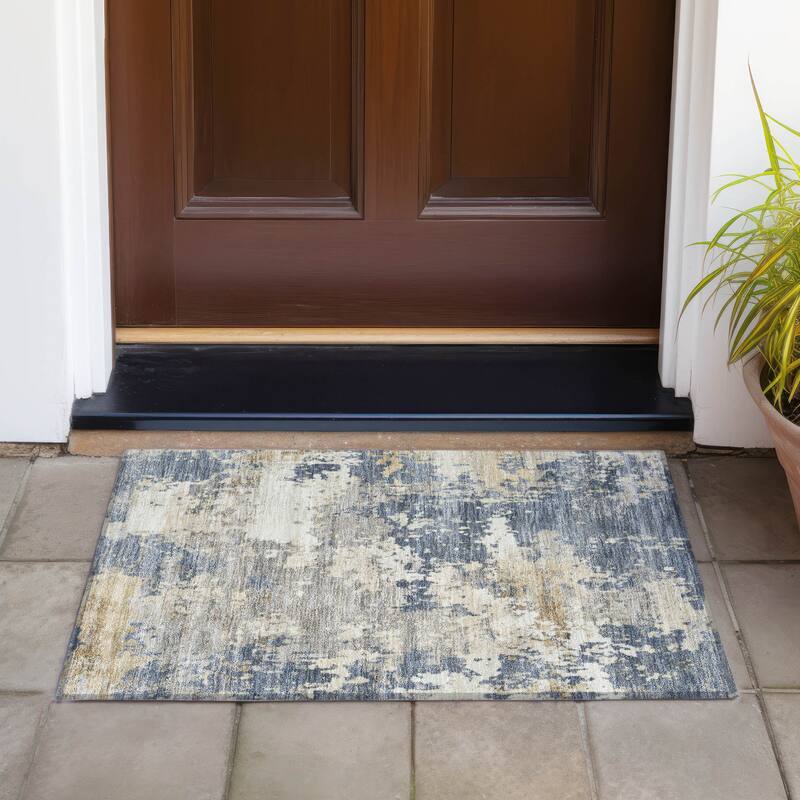 Machine Washable Indoor/Outdoor Contemporary Blend Chantille Rug - Blue - 1'8" x 2'6"